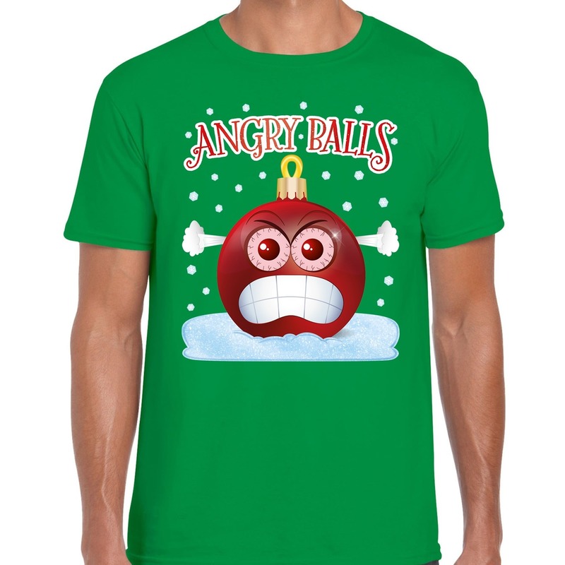Fout kerstborrel t-shirt / kerstshirt Angry balls groen voor heren