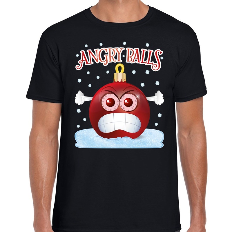 Fout kerstborrel t-shirt / kerstshirt Angry balls zwart voor heren