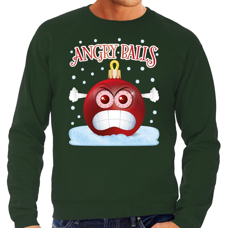 Foute kerstborrel sweater / kersttrui Angry balls groen voor heren