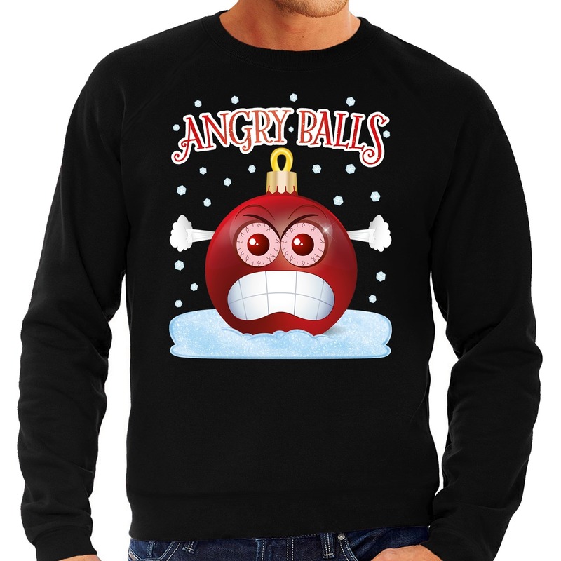 Foute kerstborrel sweater / kersttrui Angry balls zwart voor heren