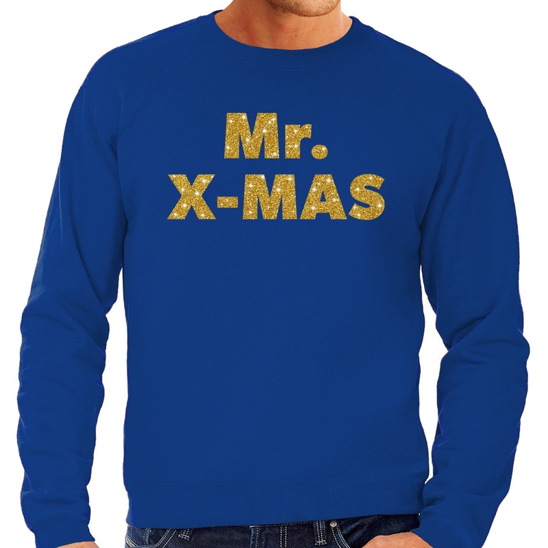 Foute kerstborrel trui - kersttrui Mr. x-mas goud - blauw heren M (50) -