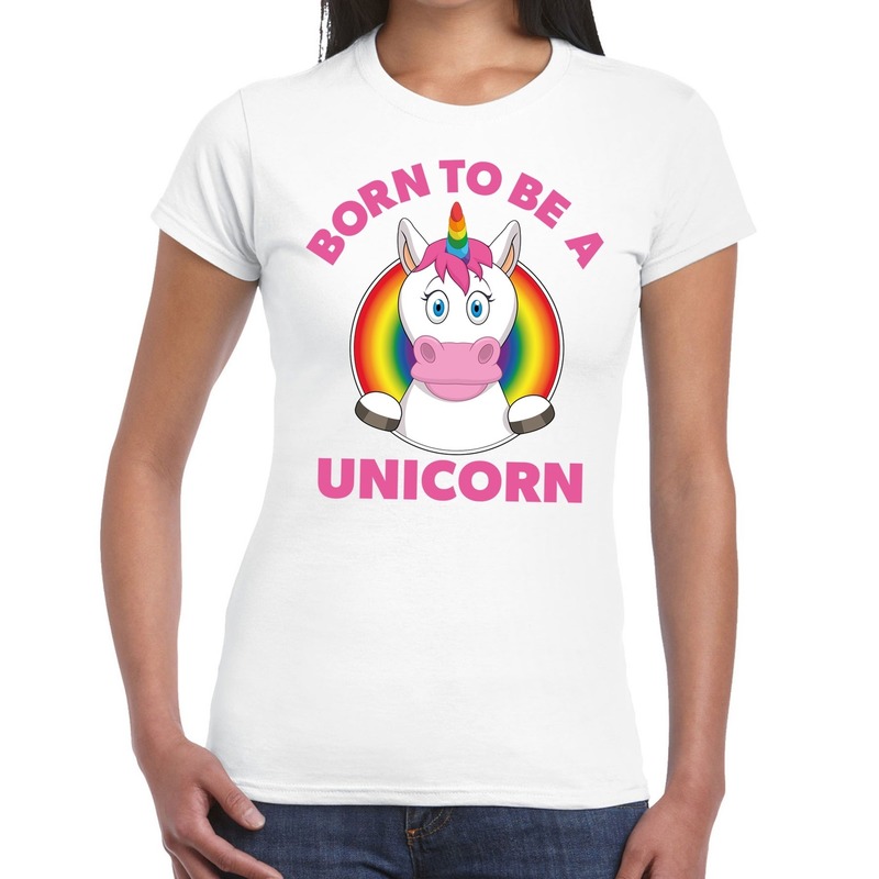 Gay pride born to be a unicorn t-shirt wit dames XS -