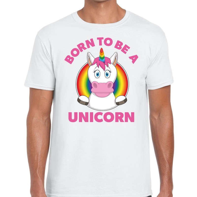 Gay pride born to be a unicorn t-shirt wit heren L -