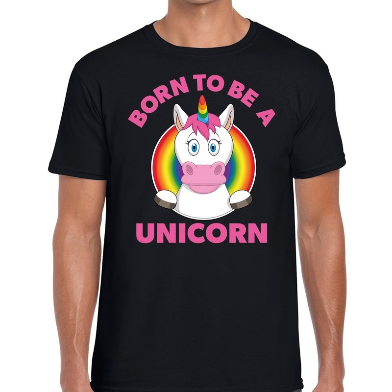 Gay pride born to be a unicorn t-shirt zwart heren M -