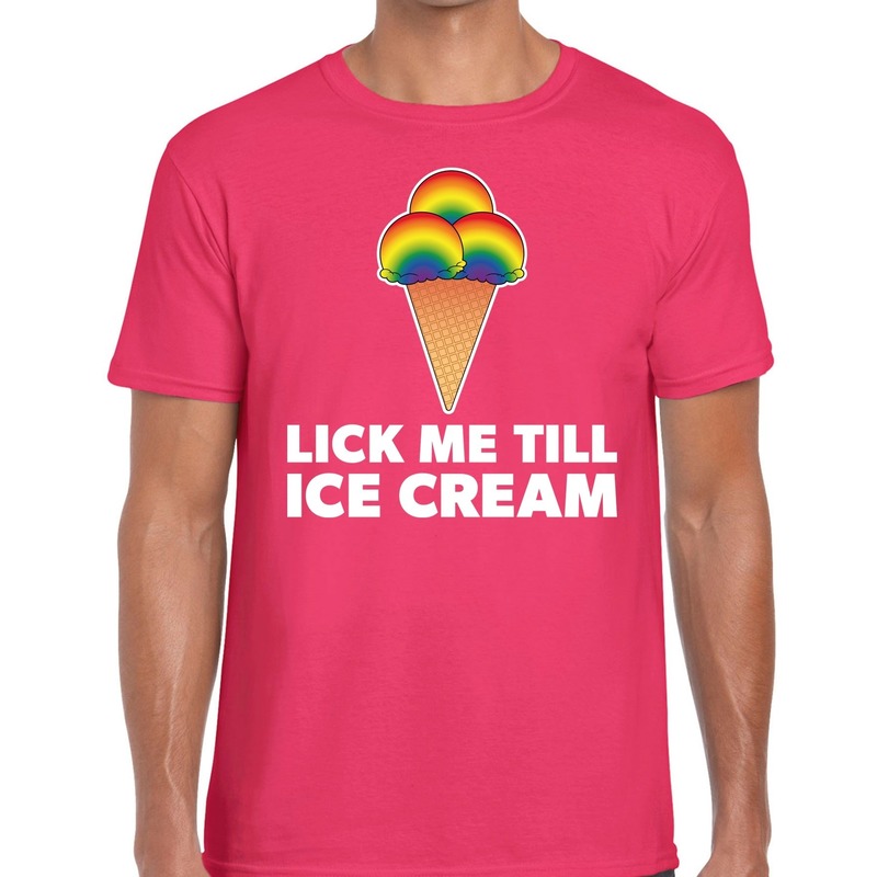 Gay pride Lick me till ice scream shirt roze heren L -