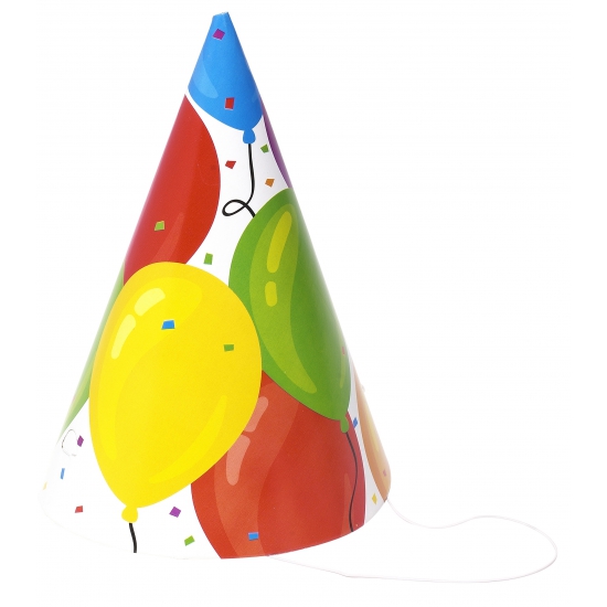 Gekleurde ballonnen feesthoedjes 12 stuks
