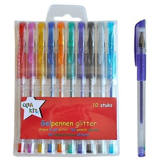 Gekleurde gelpennen met glitter 10 stuks -