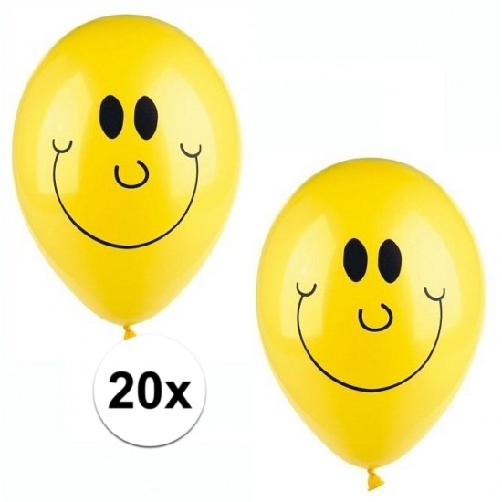 Gele smiley ballonnen 20 stuks -