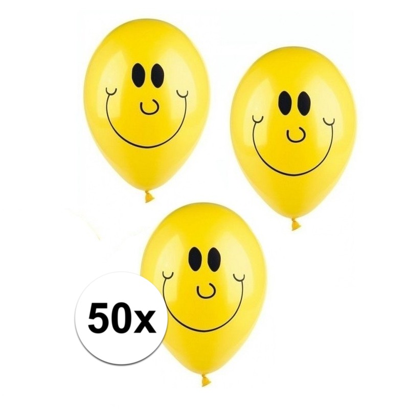 Gele smiley ballonnen 50 stuks