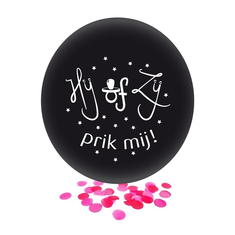 Gender reveal meisje party/feestje confetti ballon zwart 60 cm -