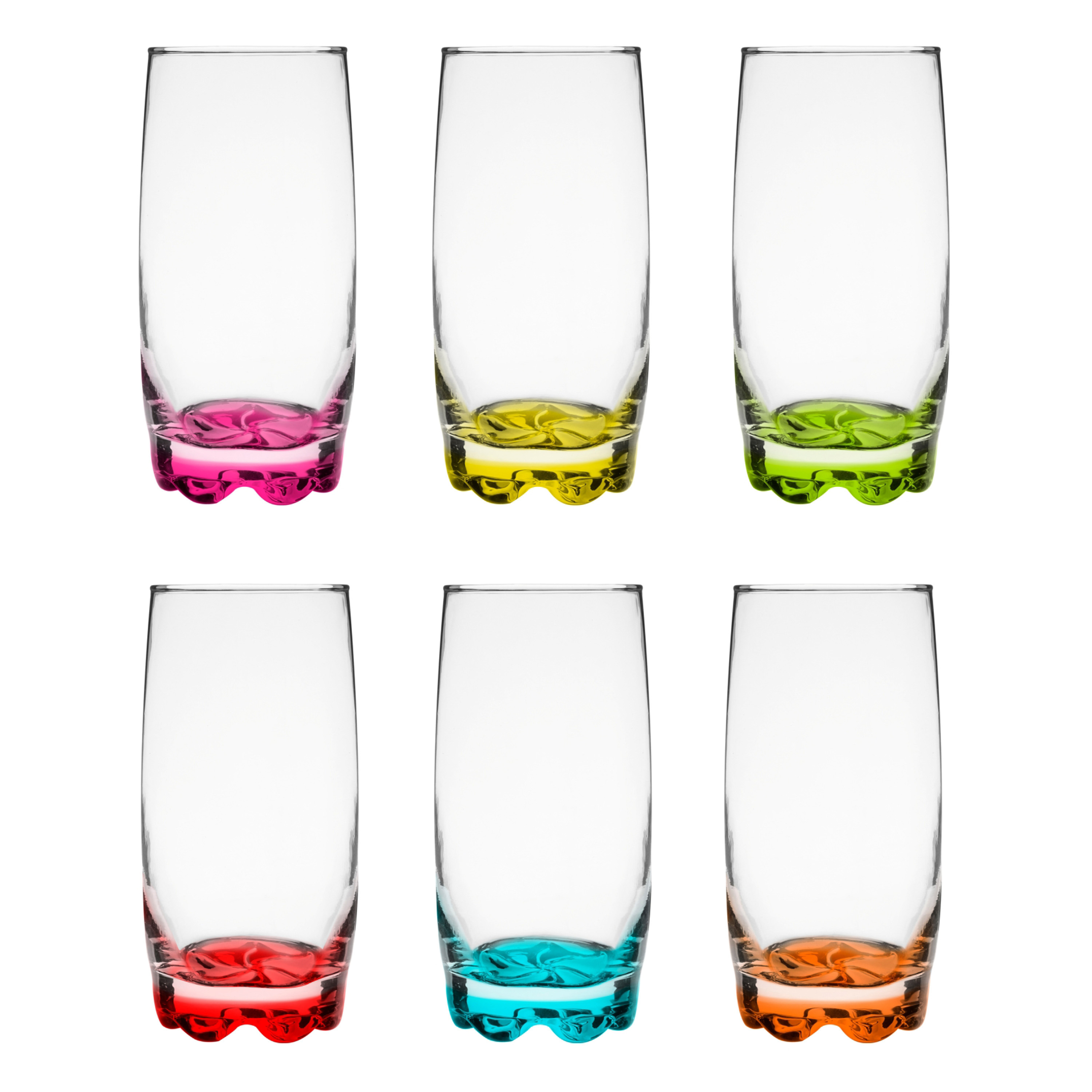 Glasmark longdrink/waterglazen Tumblers - glas - gekleurde basis - 6x stuks - 350 ml -