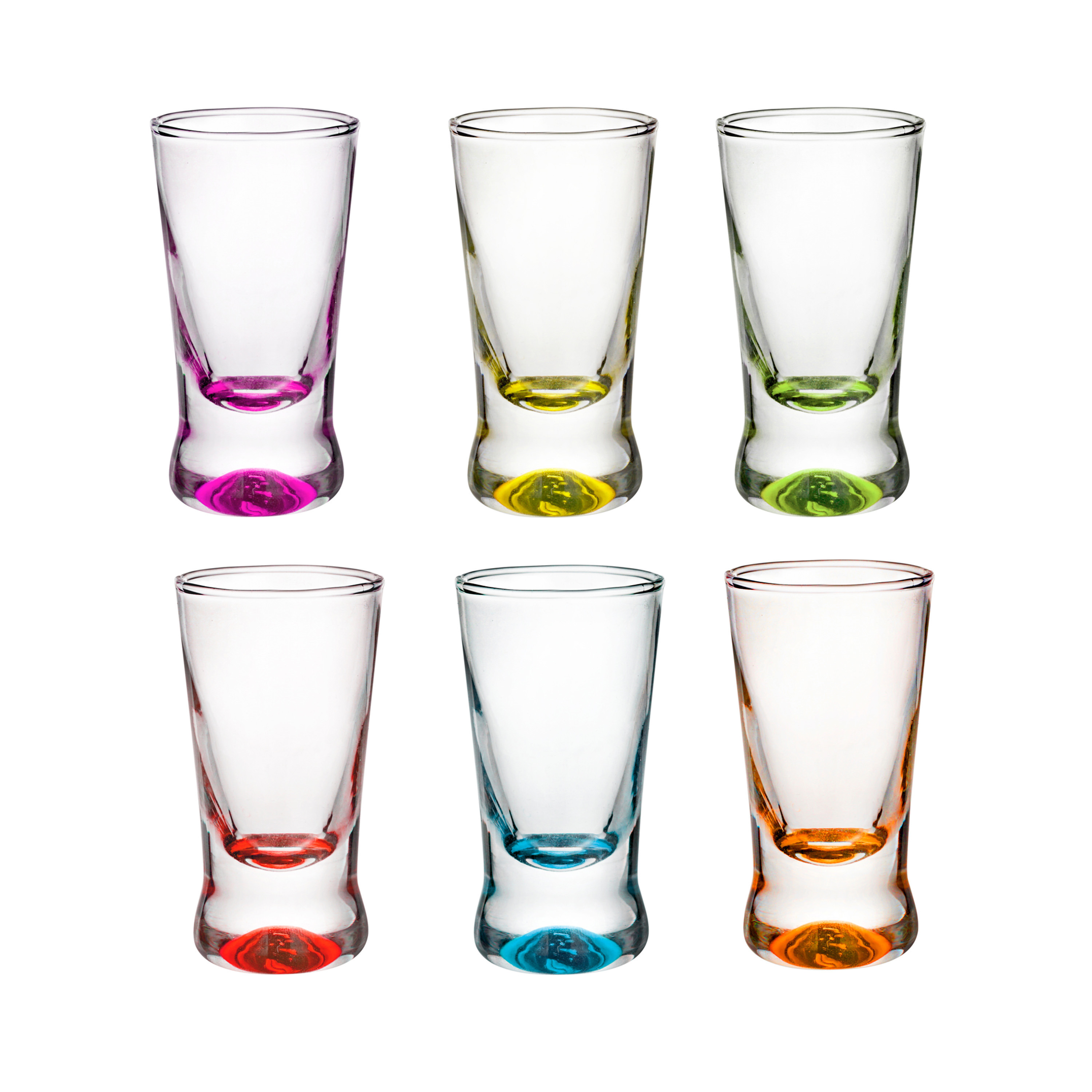 Glasmark Shotglaasjes/borrelglazen - glas - gekleurde onderzijde - 6x stuks - 25 ml -