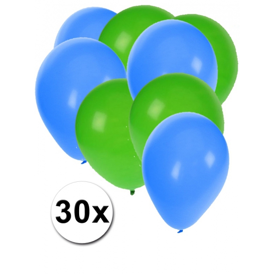 Groene en blauwe ballonnen 30 stuks -