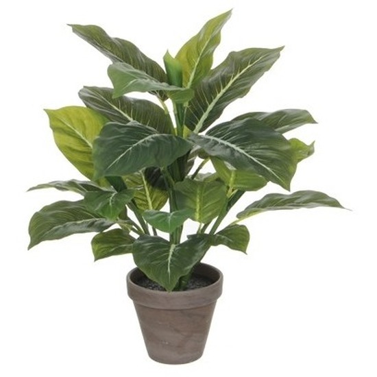 Groene Philodendron kunstplanten 49 cm met grijze pot -
