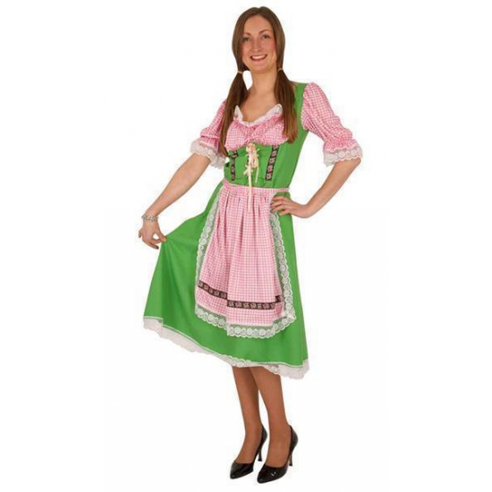 Groene/roze bierfeest/oktoberfest halflang jurkje verkleedkleding voor dames 38 (M) -
