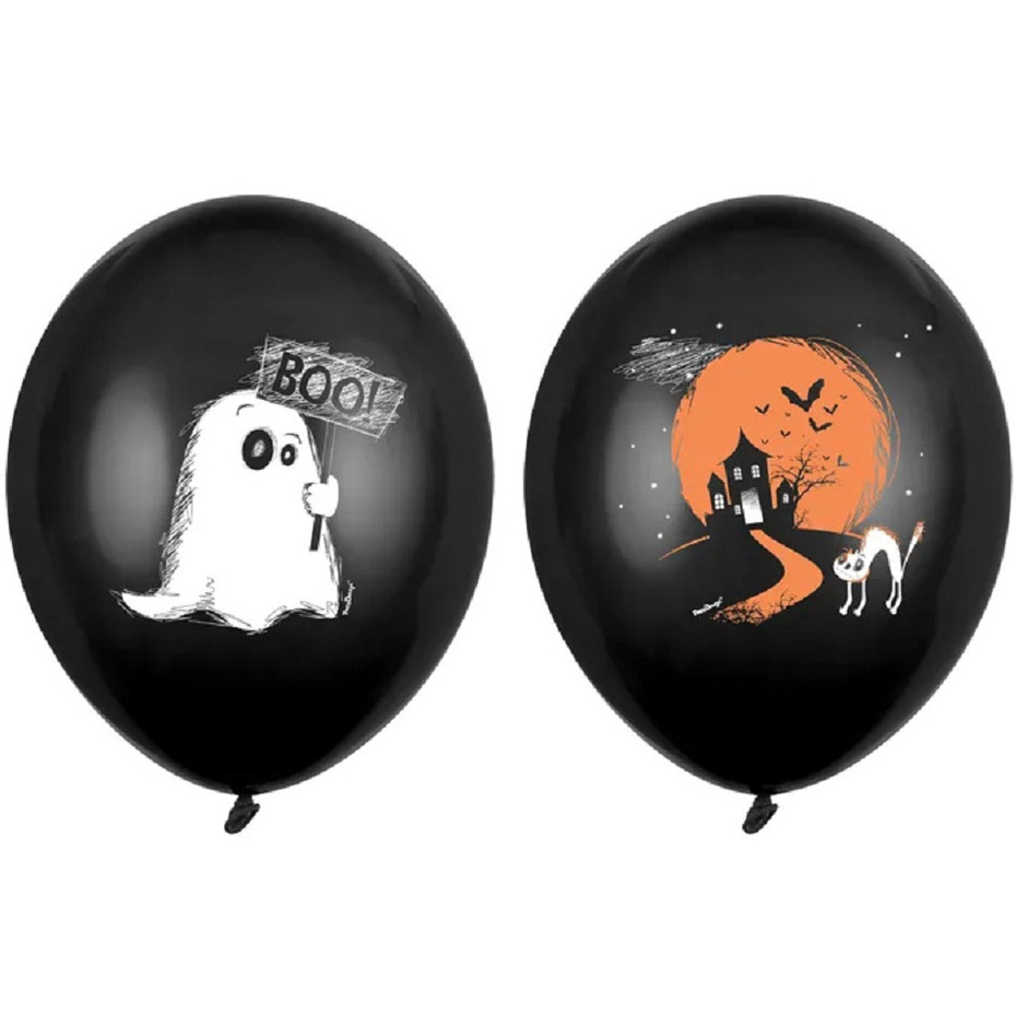Halloween ballonnen - 6x stuks - zwart/oranje - 30 cm - diverse prints -