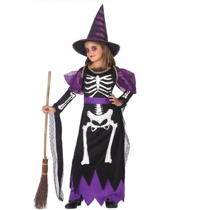 Horror heksen kostuum zwart/paars voor meisjes 116 (5-6 jaar) -