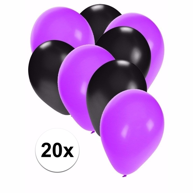 Horror versiering zwart en paarse ballonnen 20x -