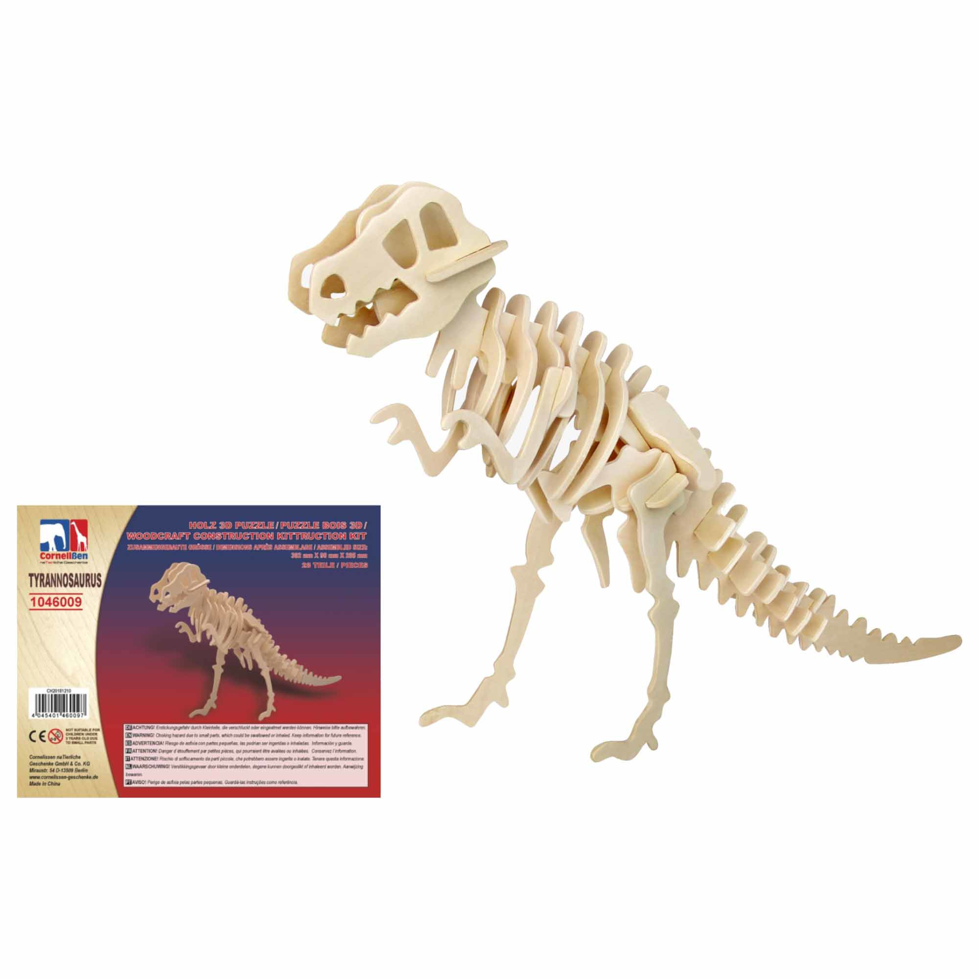 Houten 3D puzzel T-rex dinosaurus 38 cm -