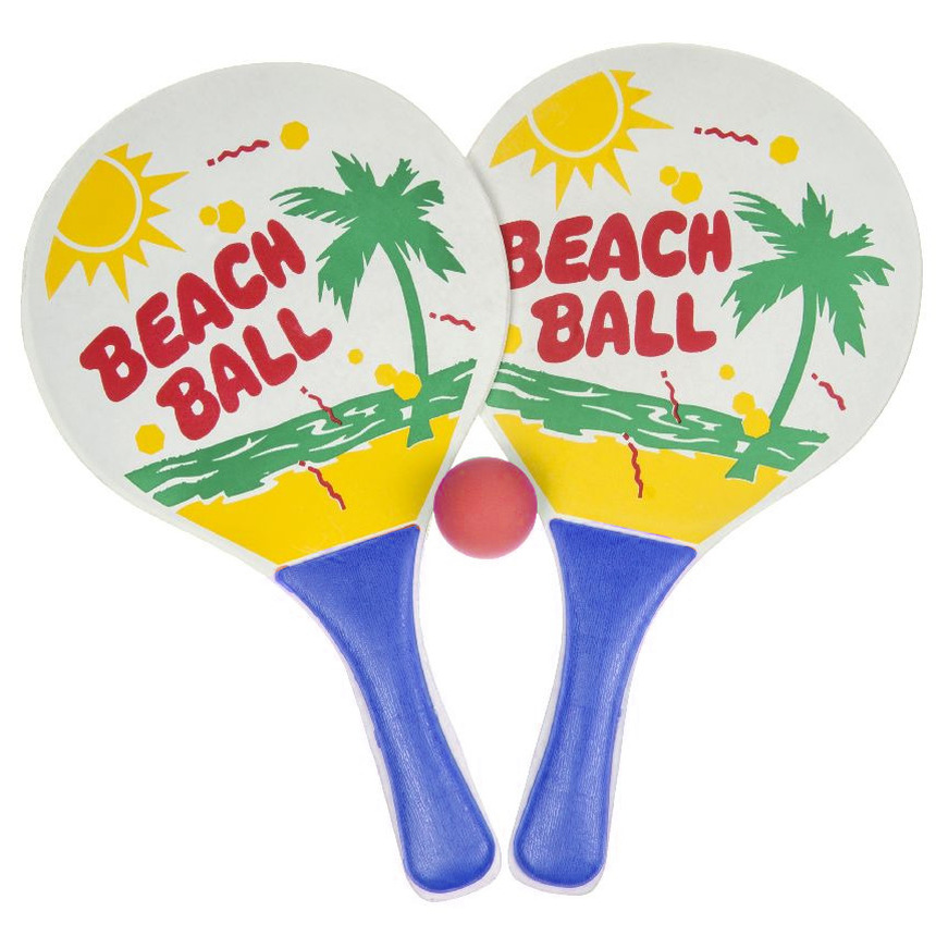 Houten beachball set blauw - Strand balletjes - Rackets/batjes en bal - Tennis ballenspel