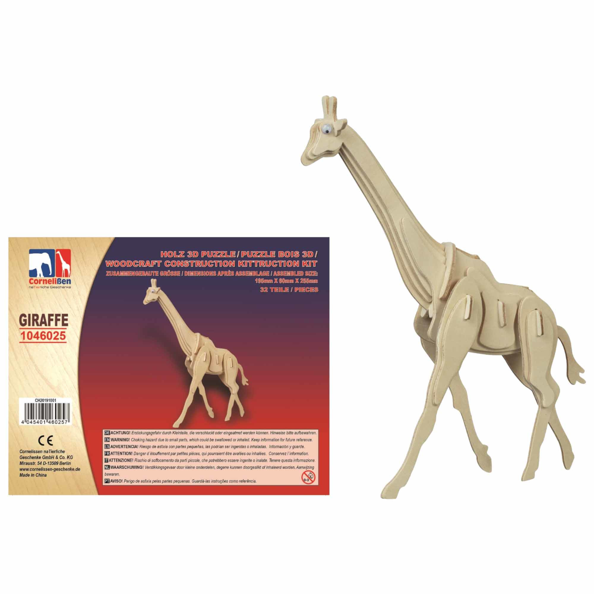 Houten dieren 3d puzzel giraffe bouwpakket 25 cm -