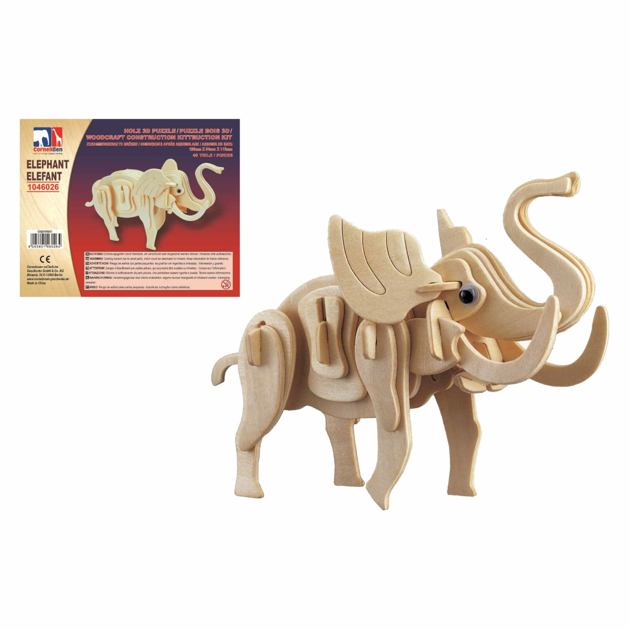 Houten dieren 3d puzzel olifant bouwpakket 20 cm -