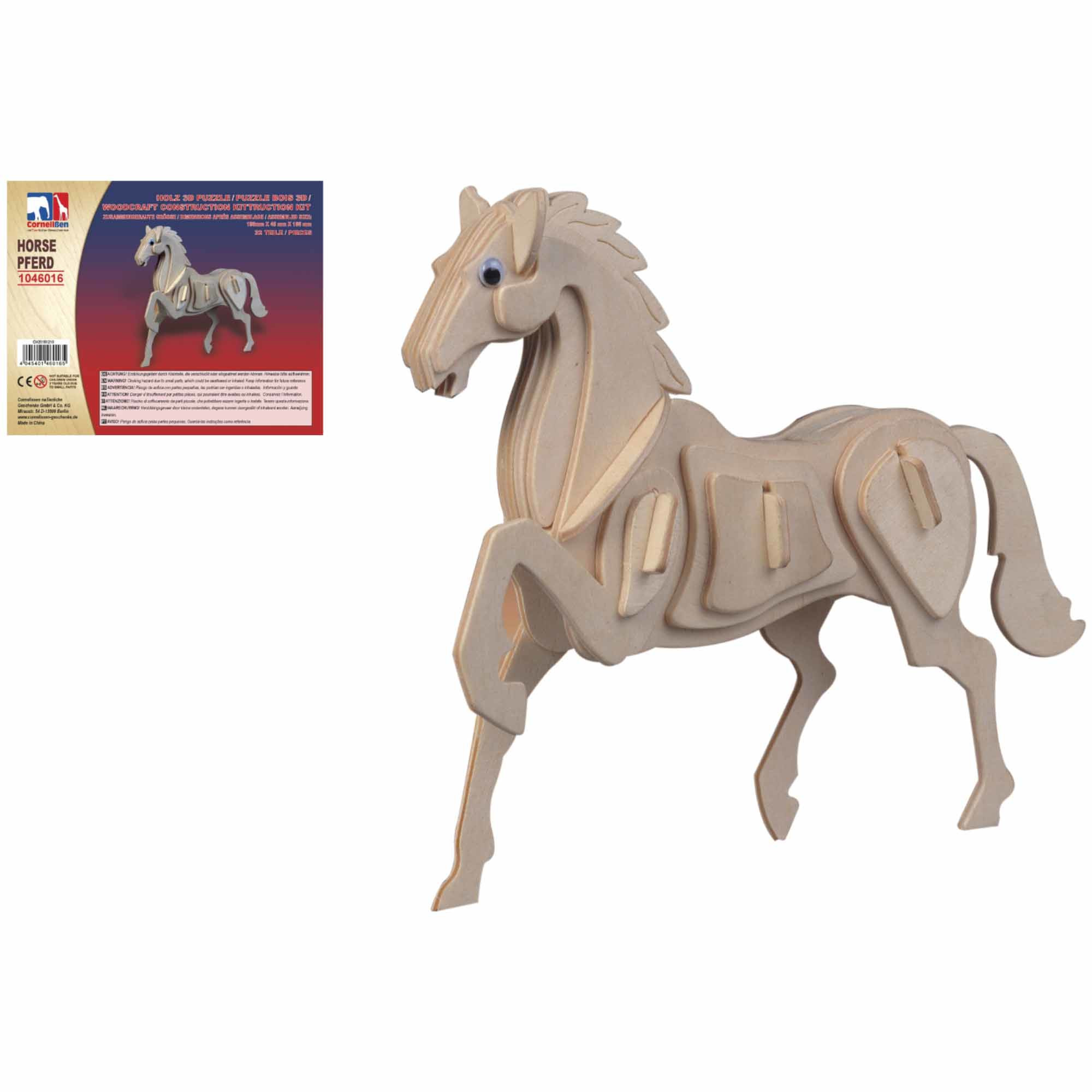 Houten dieren 3d puzzel paard bouwpakket 20 cm -