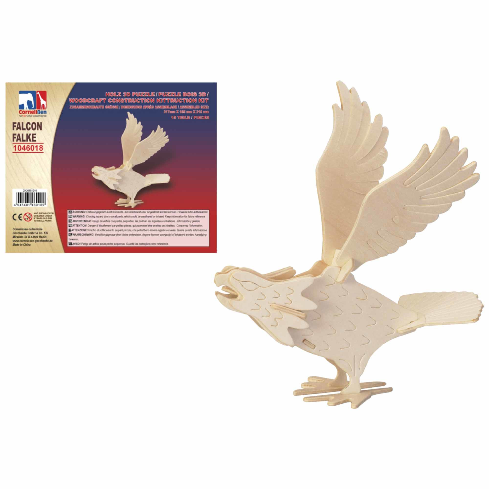Houten dieren 3d puzzel valk vogel bouwpakket 21 cm -