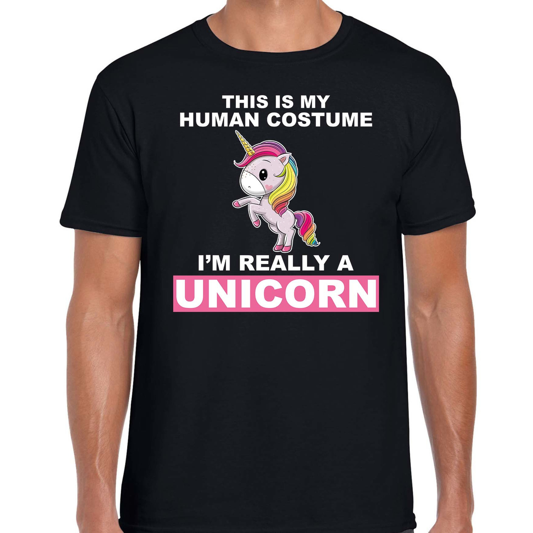 Human costume really unicorn eenhoorn verkleedshirt / outfit zwart voor heren