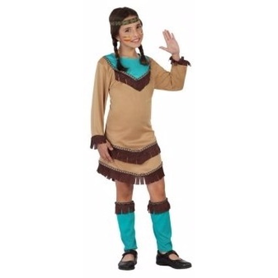 Indianen verkleedjurkje Chinouk voor meisjes blauw 128 (7-9 jaar) -