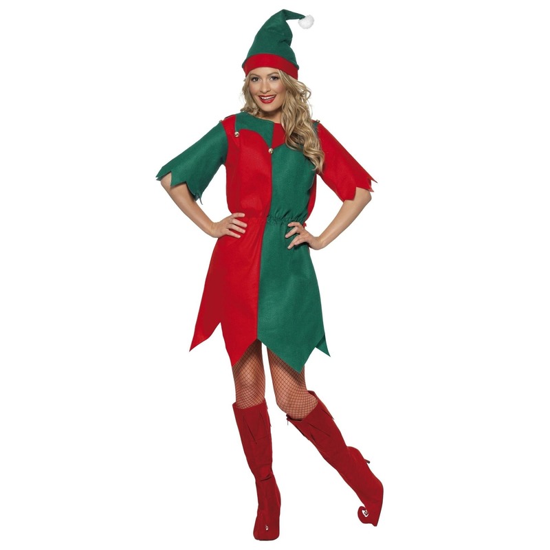 Kerstmis elfen jurk voor dames rood/groen 44-46 (L) -