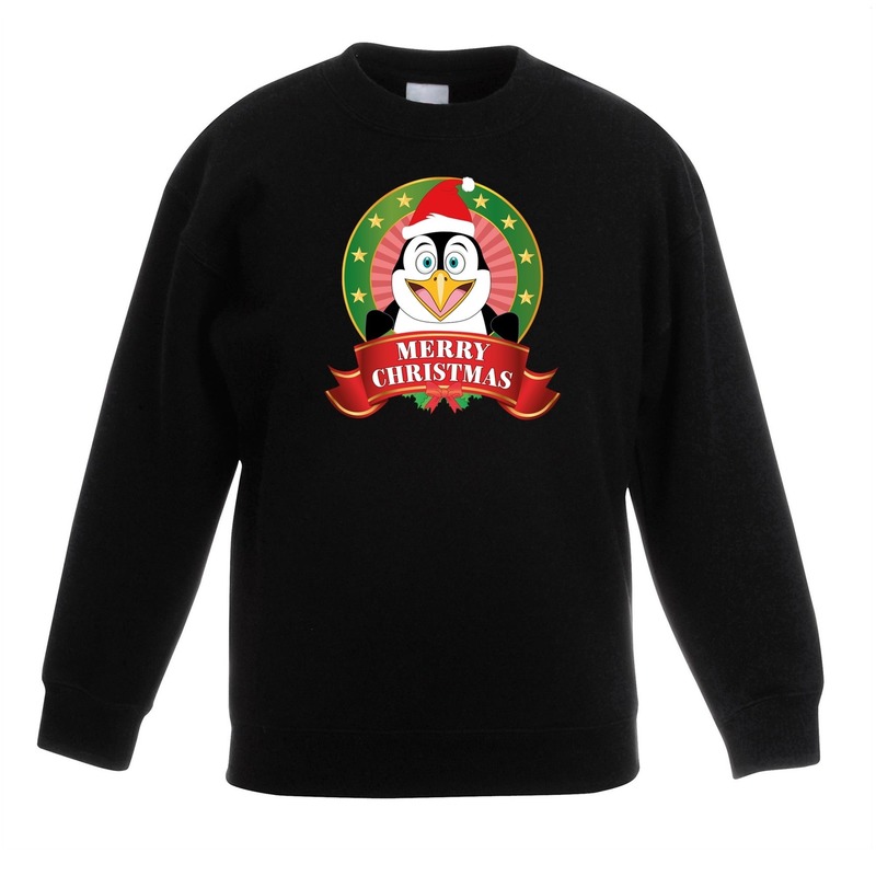 Kersttrui met pinguin zwart voor jongens en meisjes 9-11 jaar (134/146) -