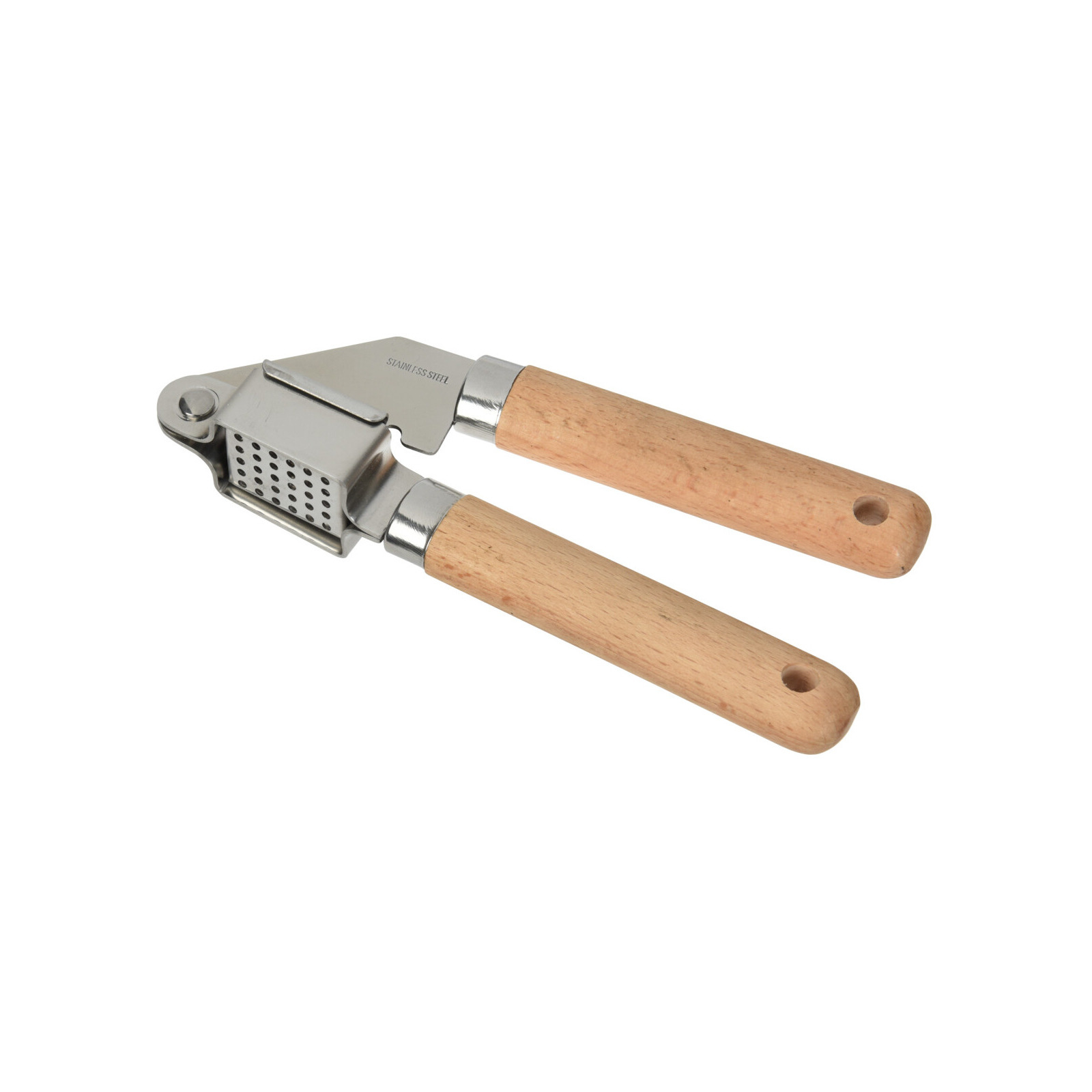 Excellent Houseware Keukengerei knoflookpers RVS steel en houten handvat 16.5 cm -