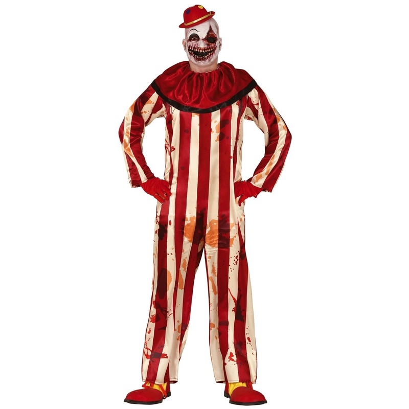 Halloween - Horror clown Billy verkleed kostuum rood/wit voor heren - Killer clownspak - Halloween verkleedkleding 52/54