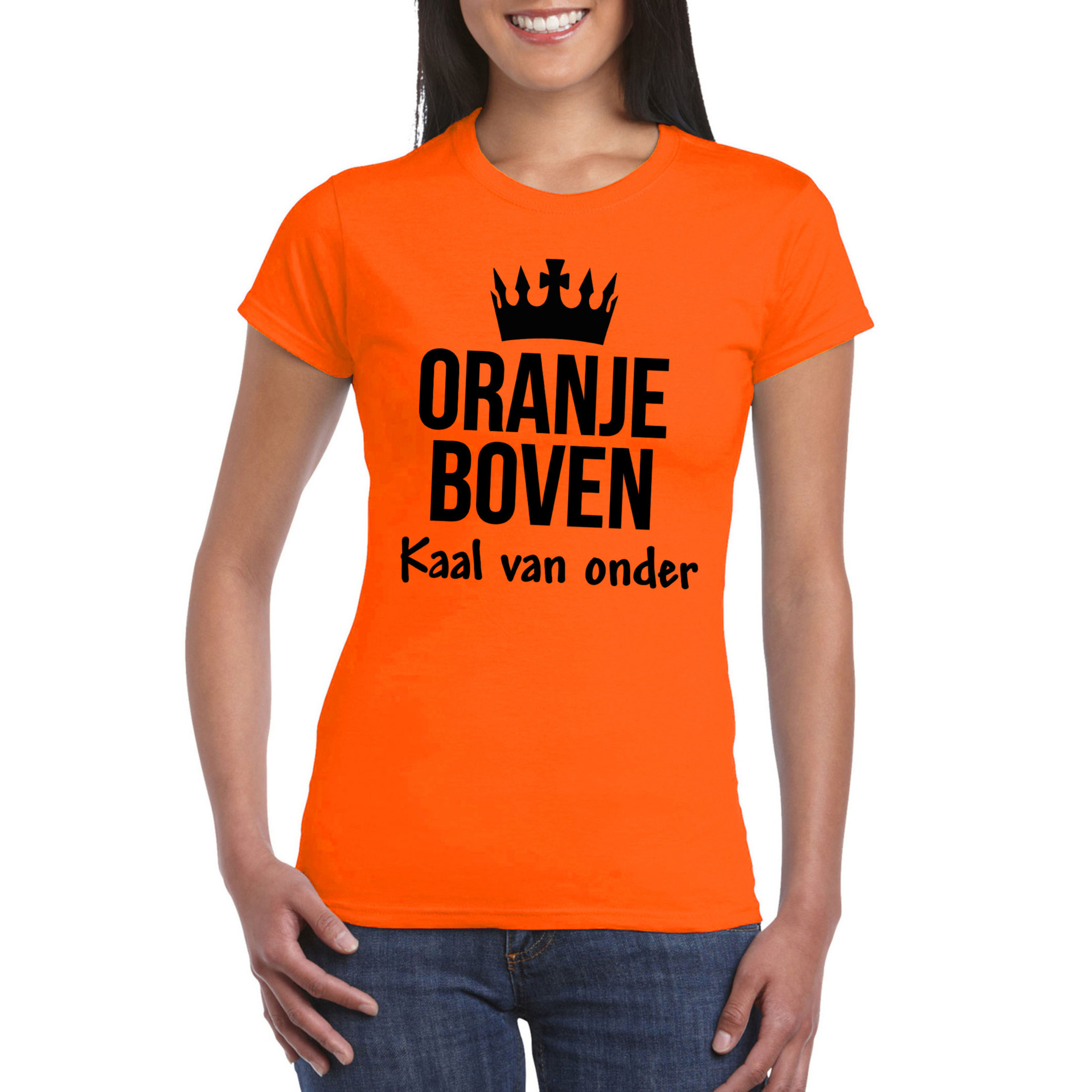 komedie klink Gang Koningsdag T-shirt - Oranje boven kaal van onder - dames | Fun en Feest