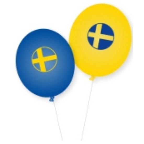 Landen thema versiering vlag Zweden kleuren ballonnen 8x stuks