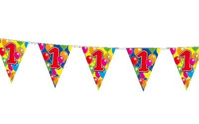 Verjaardag feestversiering 1 jaar PARTY letters en 16x ballonnen met 2x plastic vlaggetjes