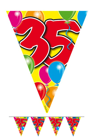 Verjaardag 35 jaar feest thema set 50x ballonnen en 2x leeftijd print vlaggenlijnen