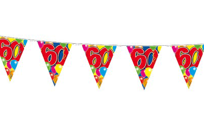 Verjaardag feestversiering 60 jaar PARTY letters en 16x ballonnen met 2x plastic vlaggetjes