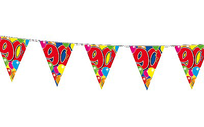 Verjaardag feestversiering 90 jaar PARTY letters en 16x ballonnen met 2x plastic vlaggetjes
