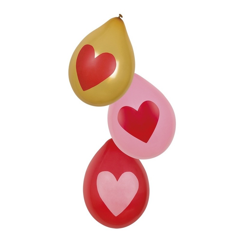 Love hartjes ballonnen rood, roze, goud 6x stuks