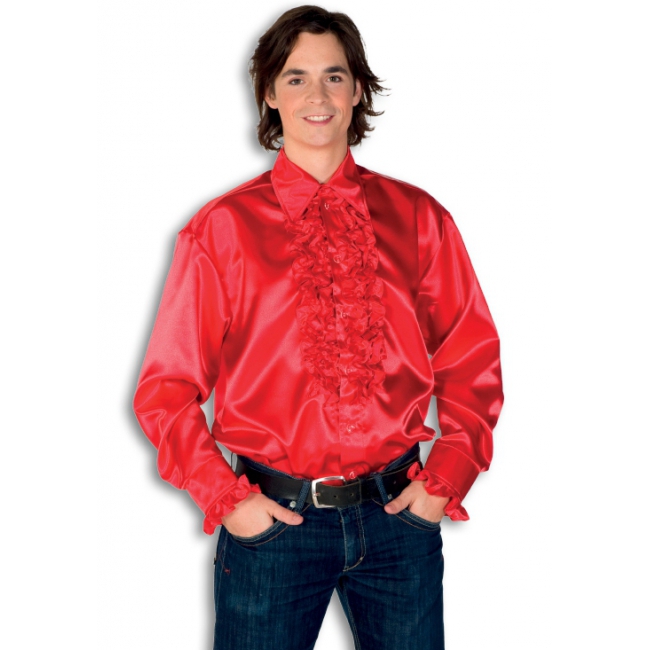 Luxe heren rouche overhemd rood S -
