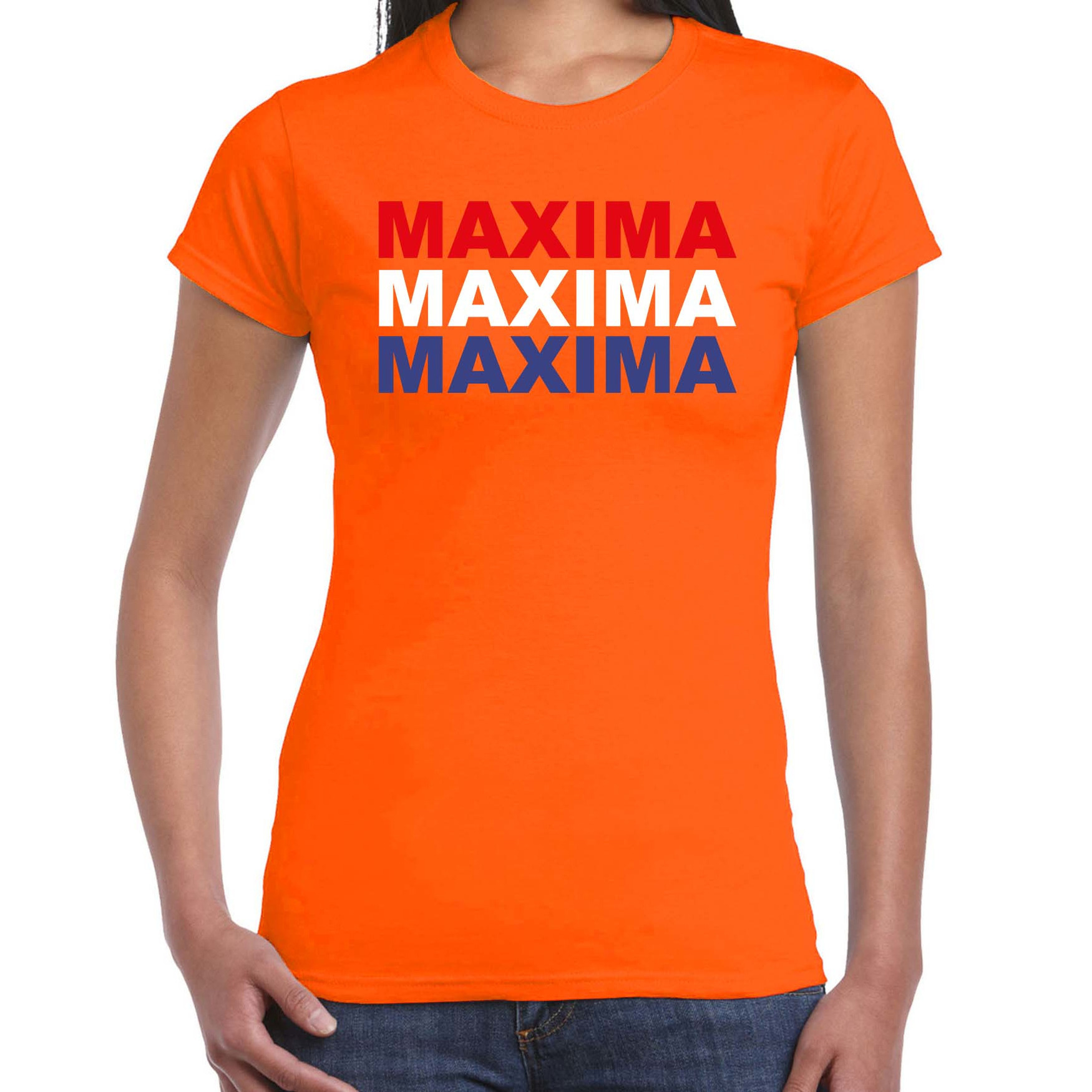 Maxima t-shirt oranje voor dames - Koningsdag shirts S -