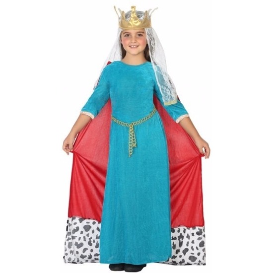 Middeleeuwse koningin verkleedjurk voor meisjes 128 (7-9 jaar) -