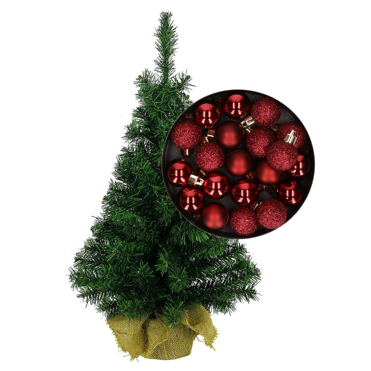 Mini kerstboom/kunst kerstboom H75 cm inclusief kerstballen donkerrood -