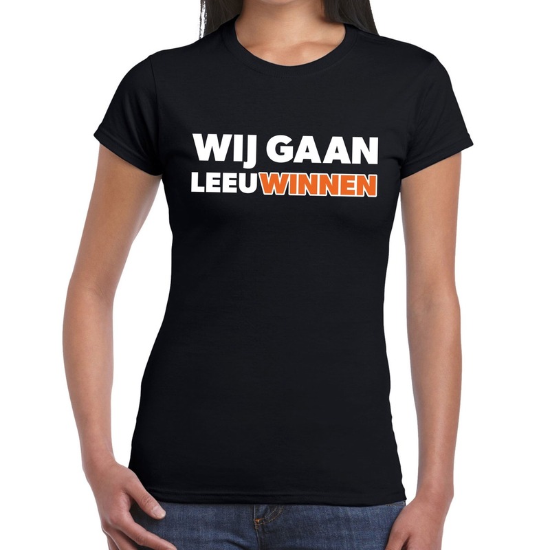 Nederlands elftal supporter shirt Wij gaan LeeuWinnen zwart voor dames