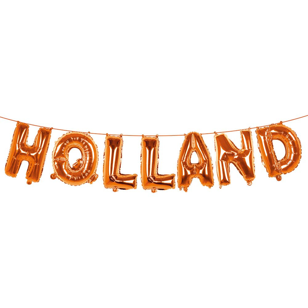 Oranje feest folie ballonenslinger set met tekst HOLLAND 400 cm