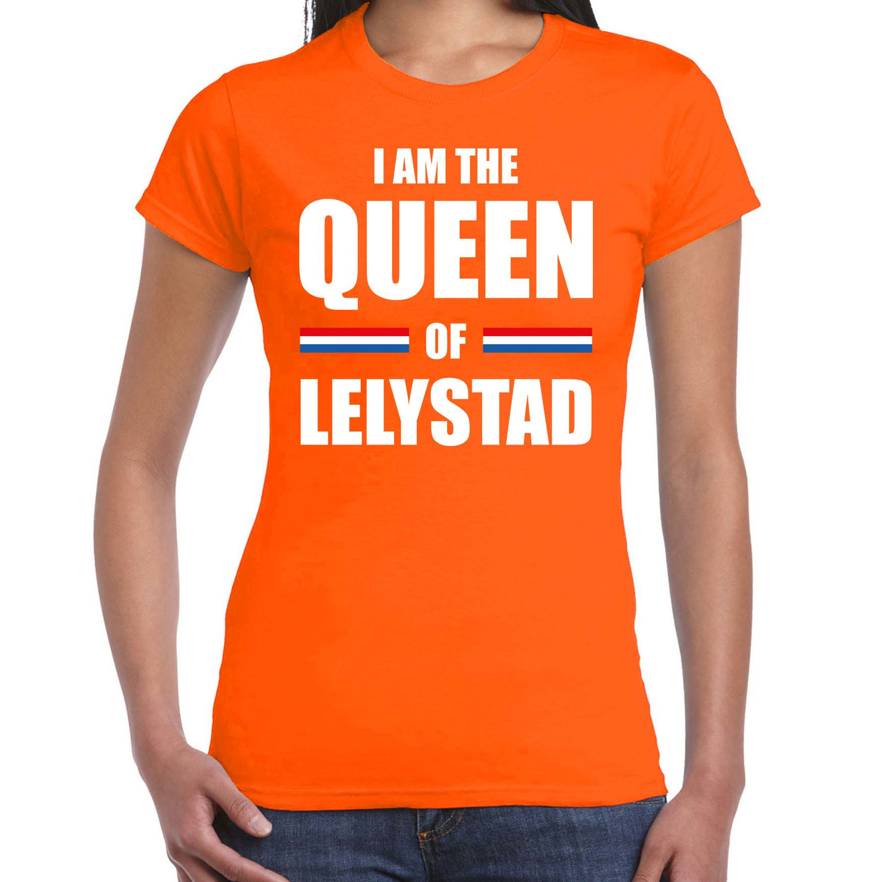 Oranje I am the Queen of Lelystad t-shirt - Koningsdag shirt voor dames XS -