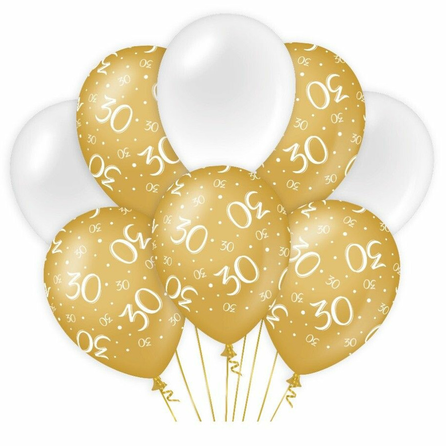 Paperdreams 30 jaar leeftijd thema Ballonnen - 8x - goud/wit - Verjaardag feestartikelen
