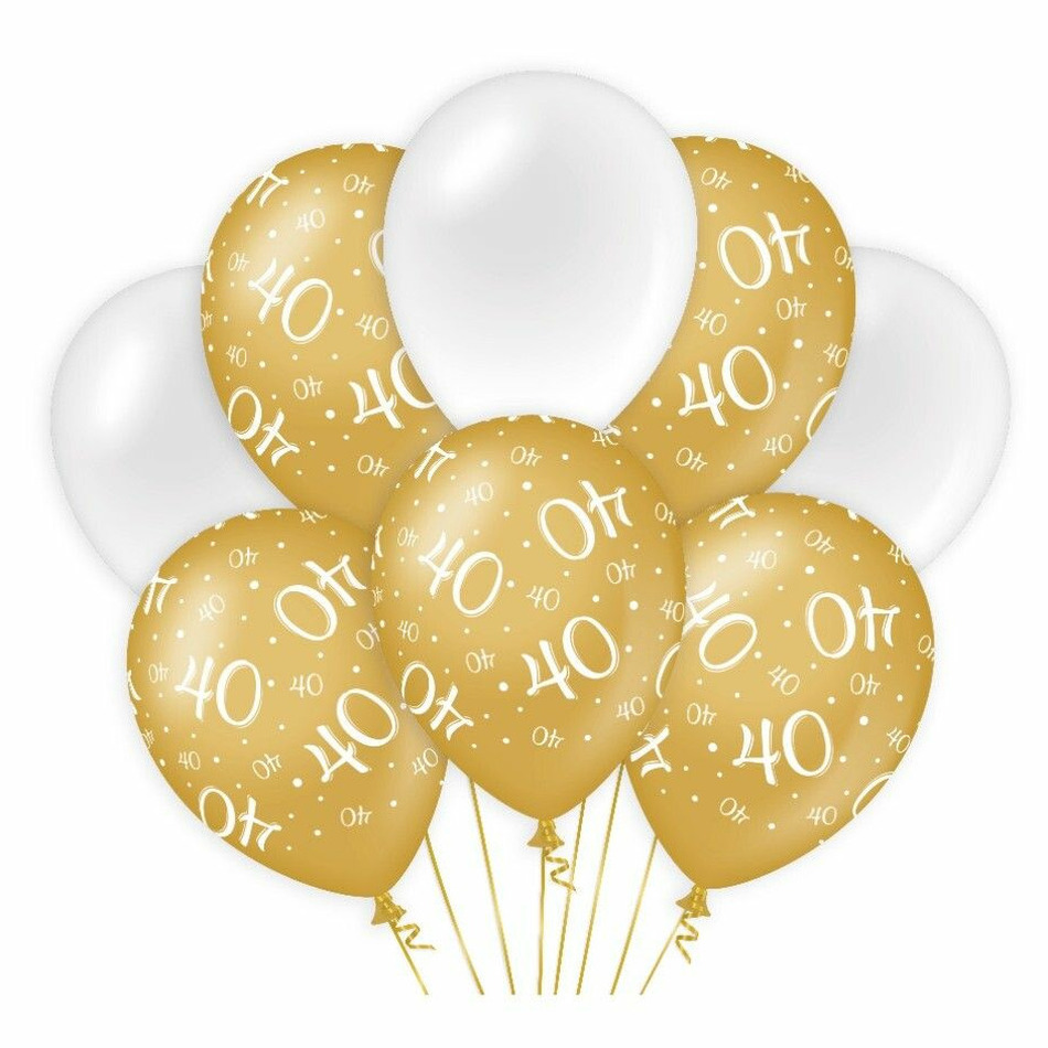Paperdreams 40 jaar leeftijd thema Ballonnen - 8x - goud/wit - Verjaardag feestartikelen